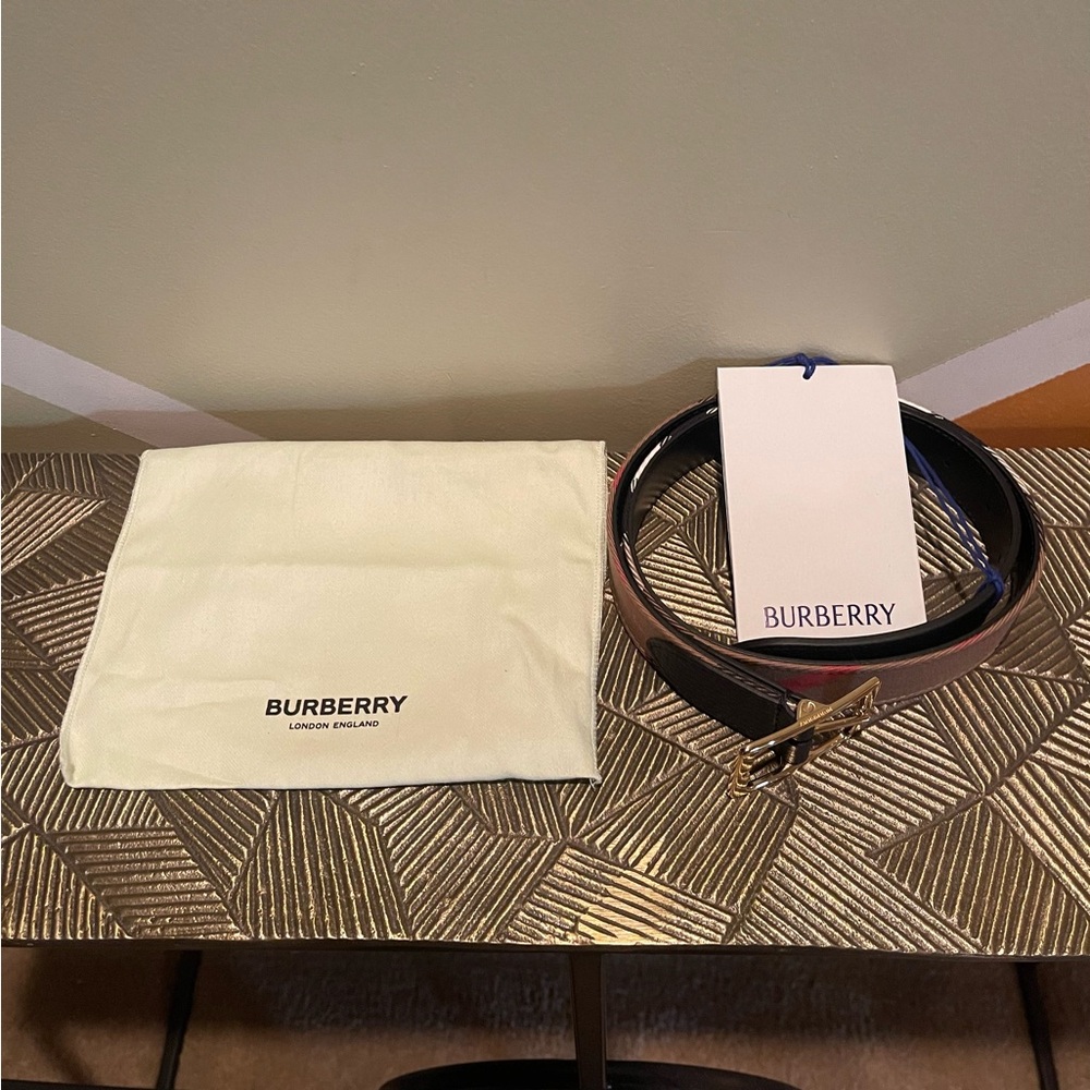Burberry Beige and Red Checkered Belt